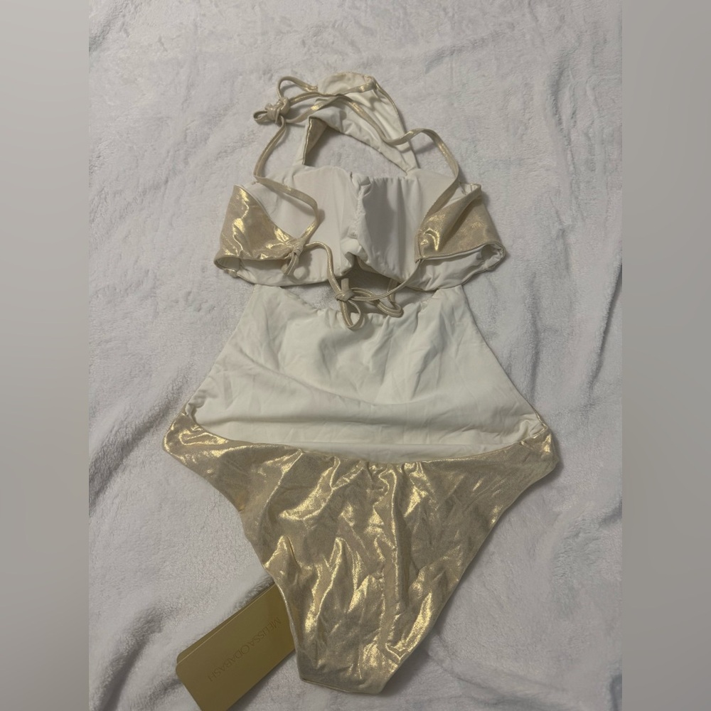 MELISSA ODABASH LOOK 23 TIE BACK CUT OUT ONEPIECE GOLD Size M/8 US - Picture 3 of 9